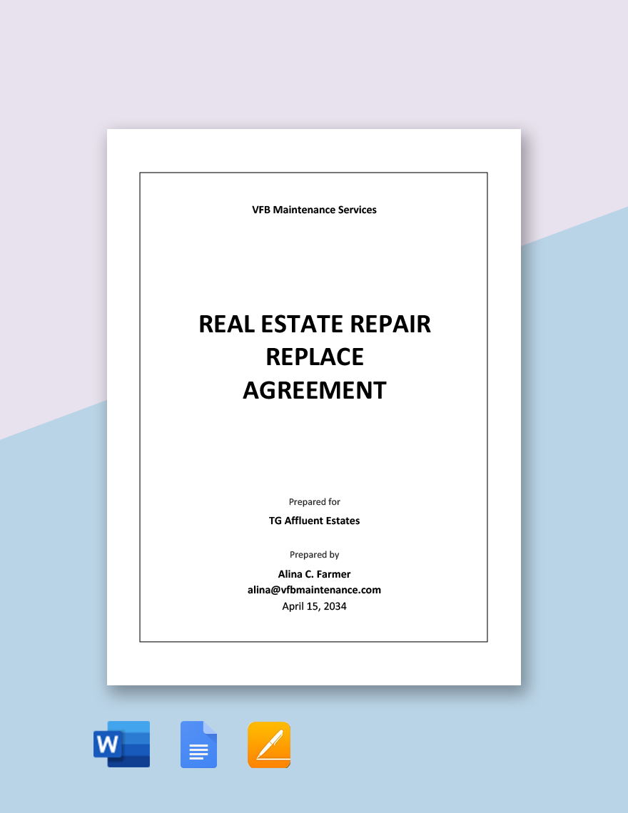 Repair Agreement Templates - Documents, Design, Free, Download ...