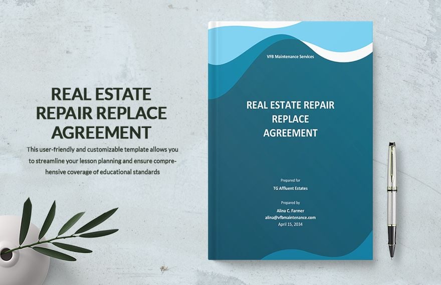 Real Estate Repair Replace Agreement Template