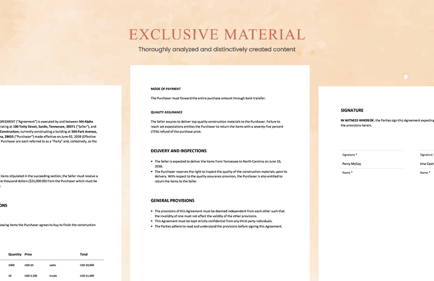 Material Supply Agreement Template