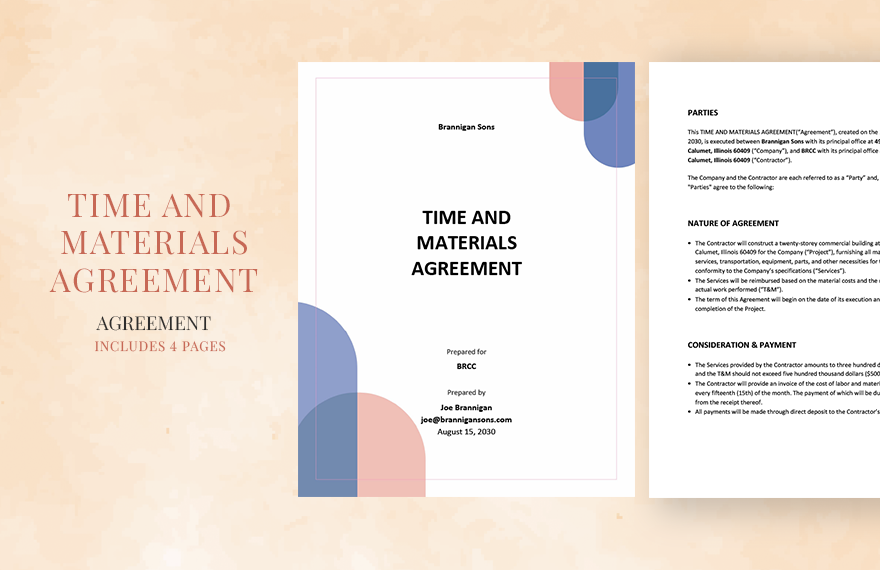 Time And Materials Agreement Template in Word, Google Docs, Apple Pages