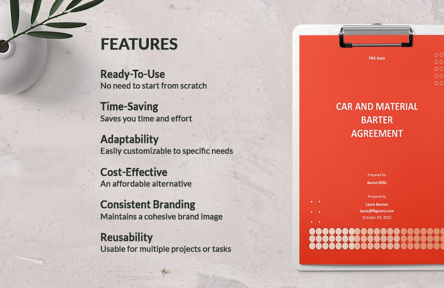 Car And Material Barter Agreement Template