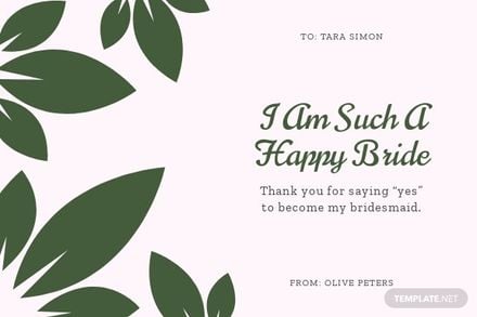 Thank You For Being My Bridesmaid Card Template