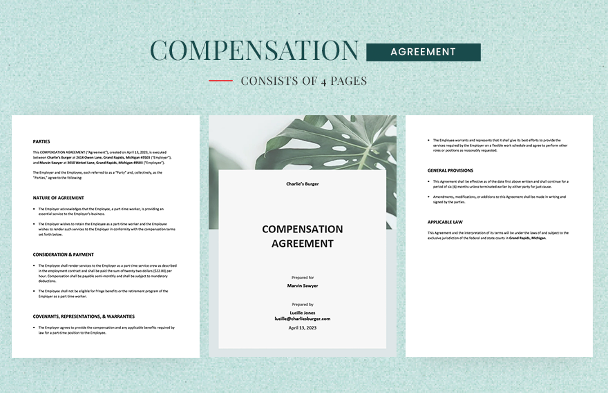 Basic Compensation Agreement Template in Word, Google Docs, Apple Pages