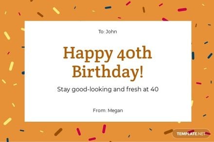 40th Birthday Card Template For Him