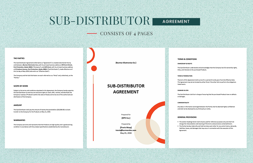 Sub Distributor Agreement Template in Word Google Docs Pages