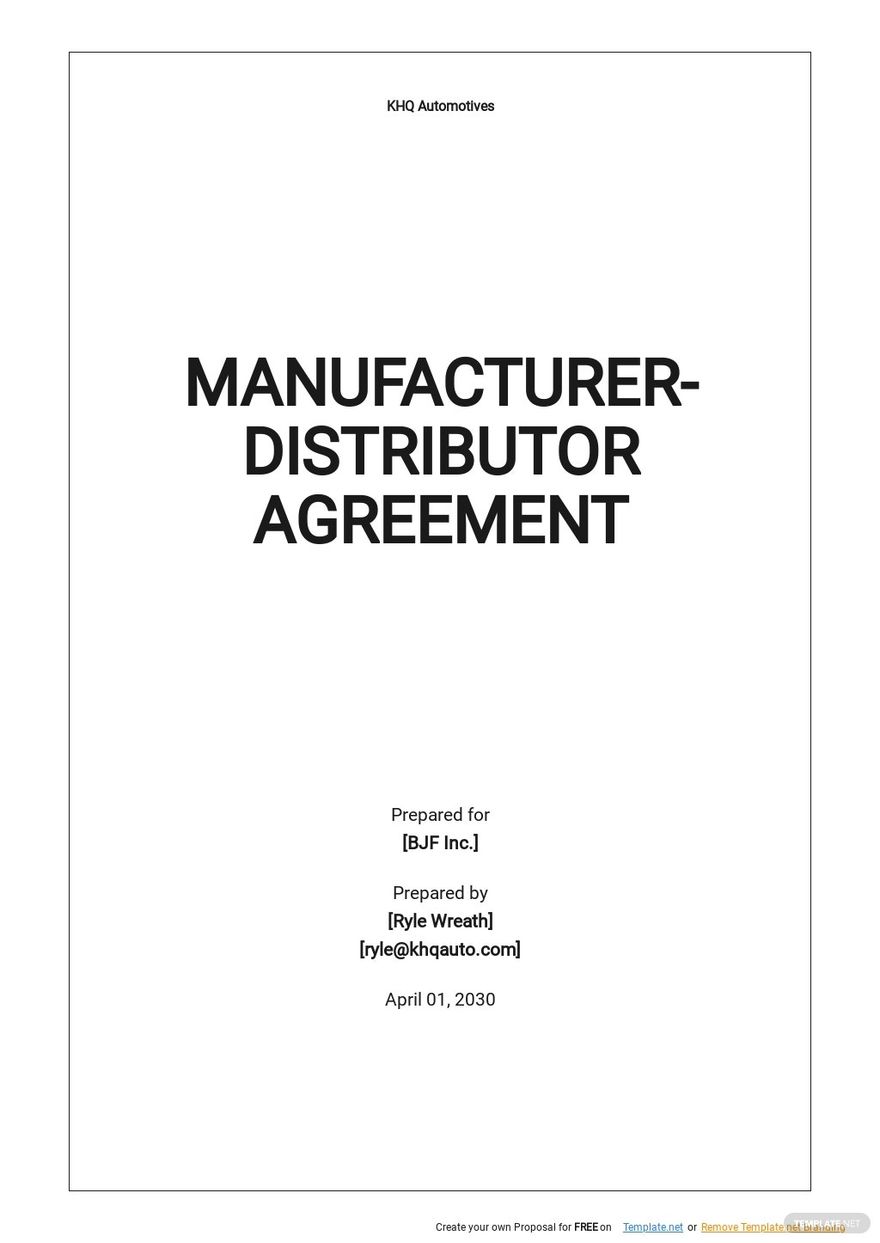 Manufacturer Distributor Agreement Template