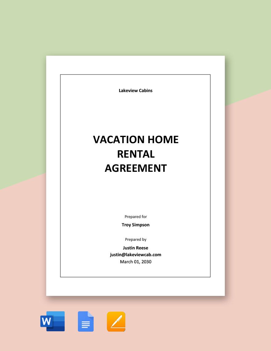 Vacation Home Rental Agreement Template