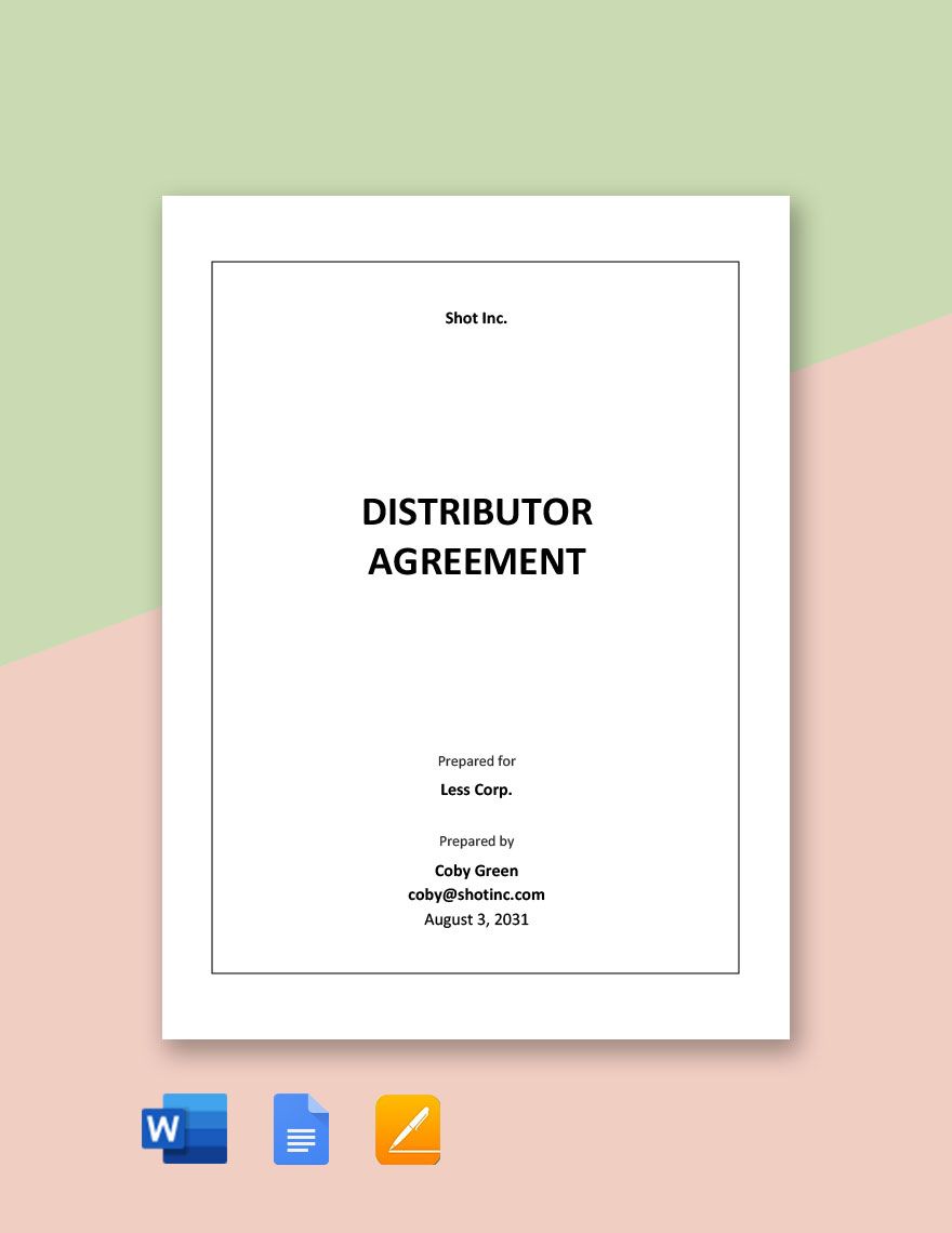 Wholesale Distributor Agreement Template in Word Google Docs Pages