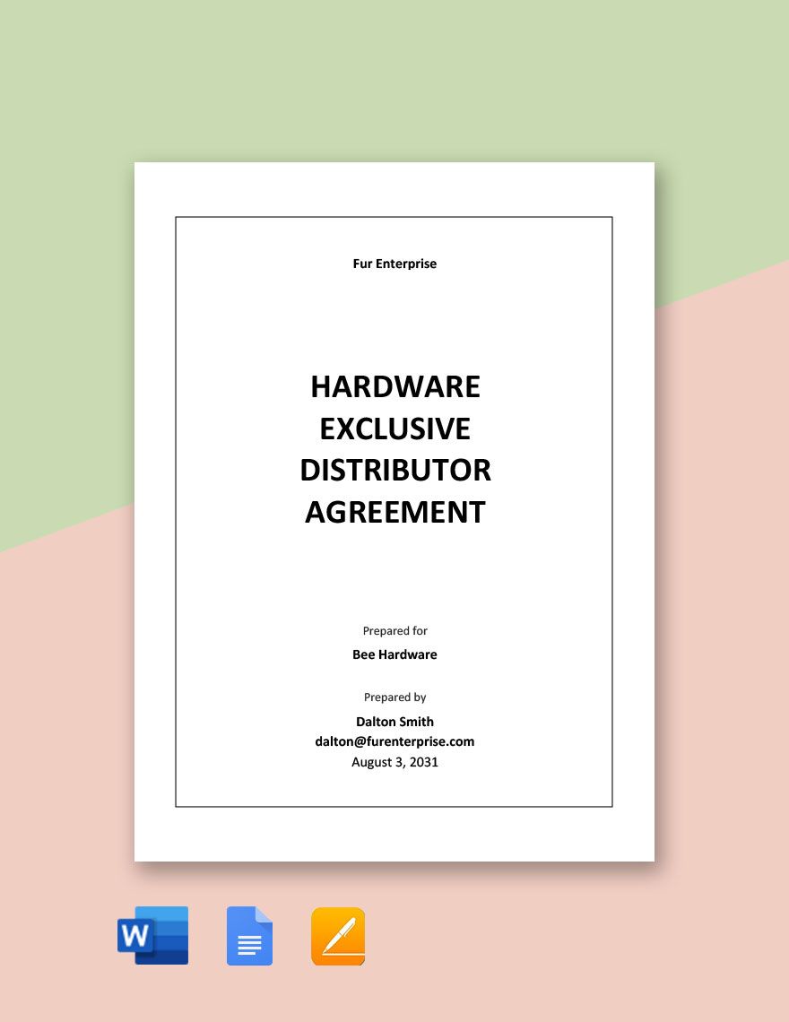 Hardware Exclusive Distributor Agreement Template