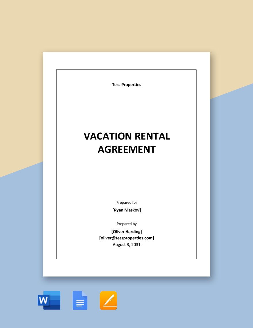 Simple Vacation Rental Agreement Template in Word, Google Docs, Apple Pages