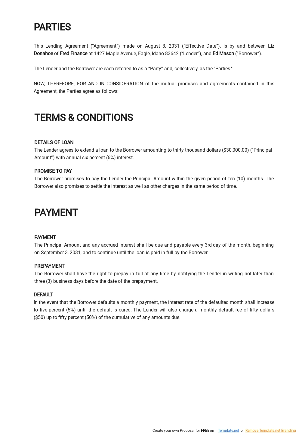 Lending Agreement Template Google Docs, Word