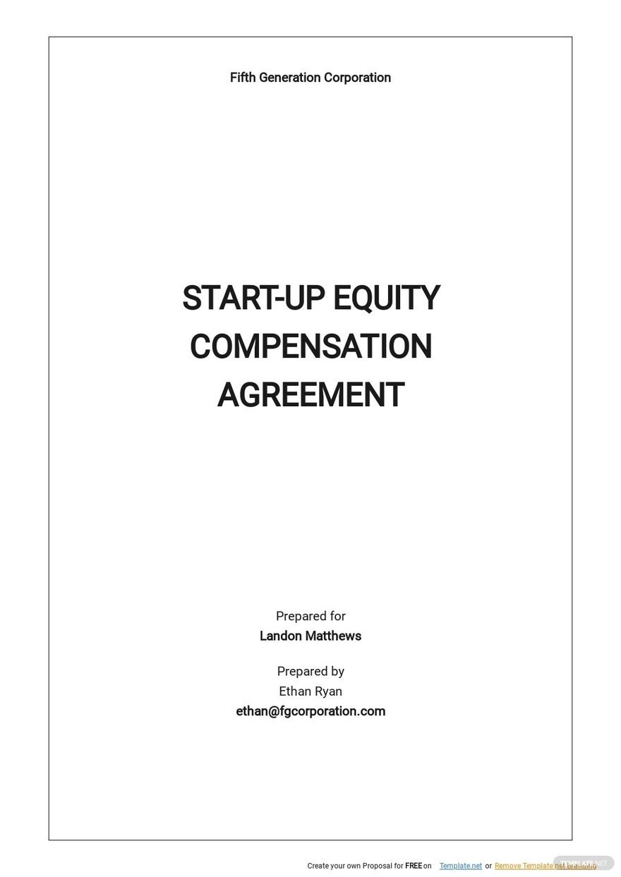 StartUp Equity Compensation Agreement Template Google Docs, Word
