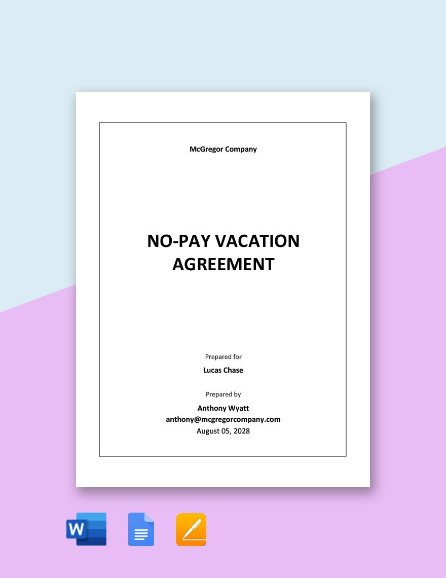 No Pay Vacation Agreement Template  in Word, Google Docs, Apple Pages