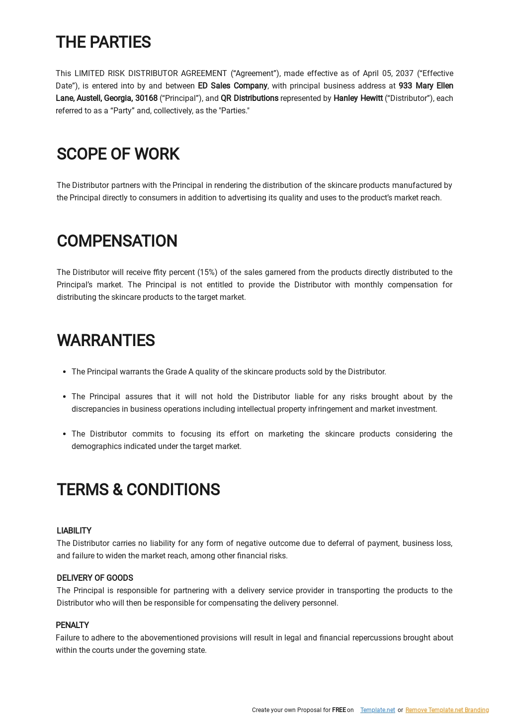 Limited Risk Distributor Agreement Template - Google Docs, Word For limited risk distributor agreement template