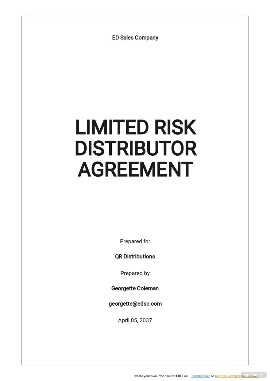 Limited Risk Distributor Agreement Template
