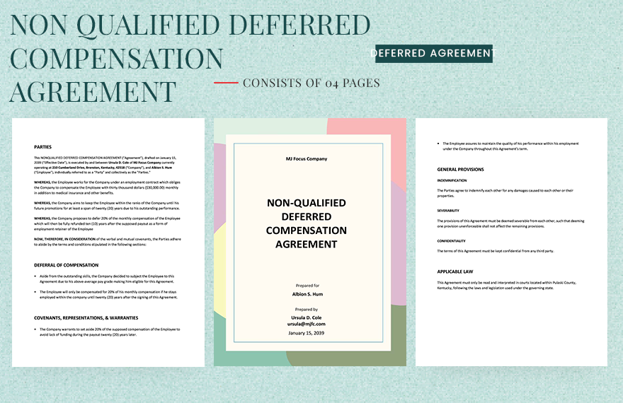 Free Non-Qualified Deferred Compensation Agreement Template in Word, Google Docs, PDF, Apple Pages