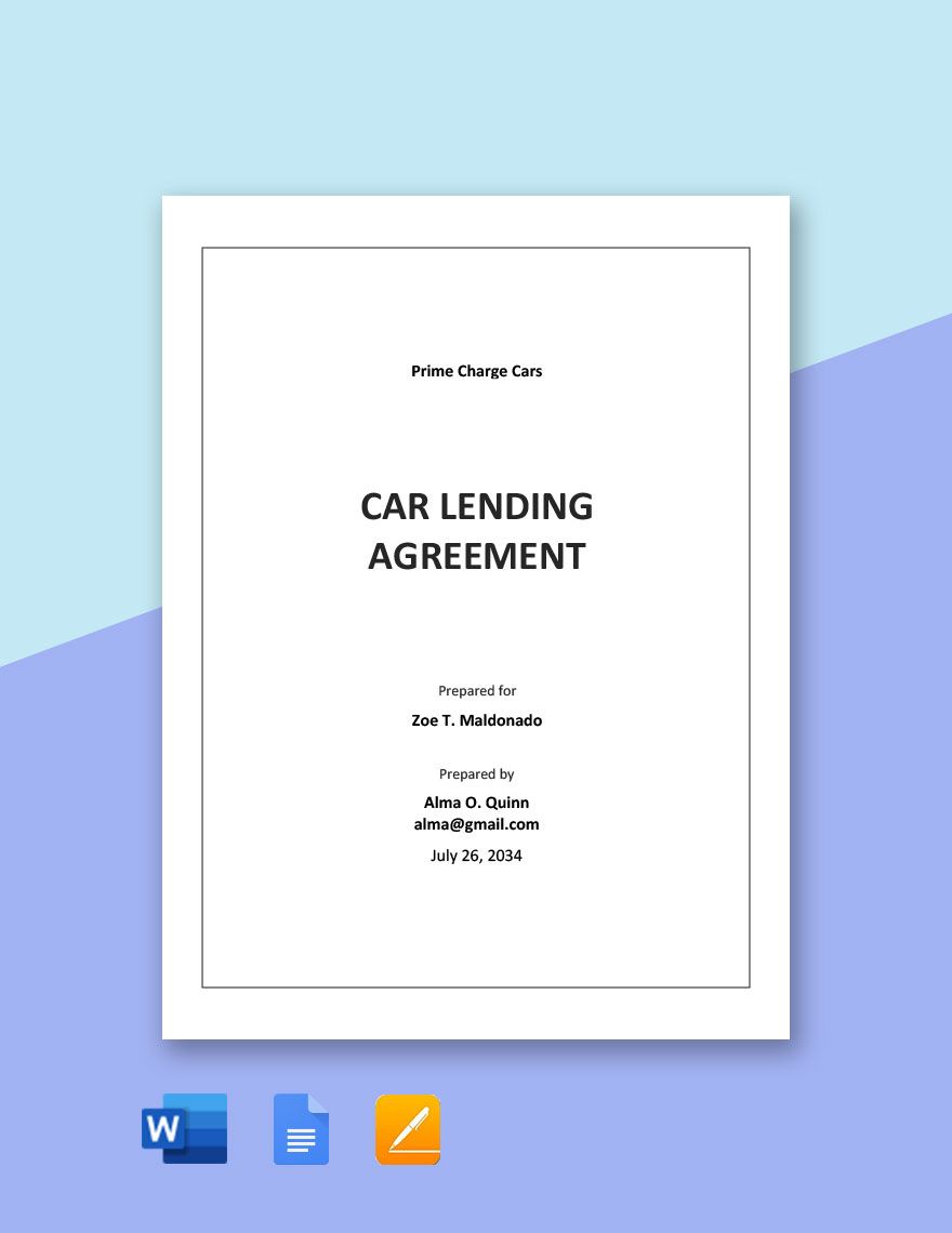 Car Lending Agreement Template in Word, Google Docs, Apple Pages