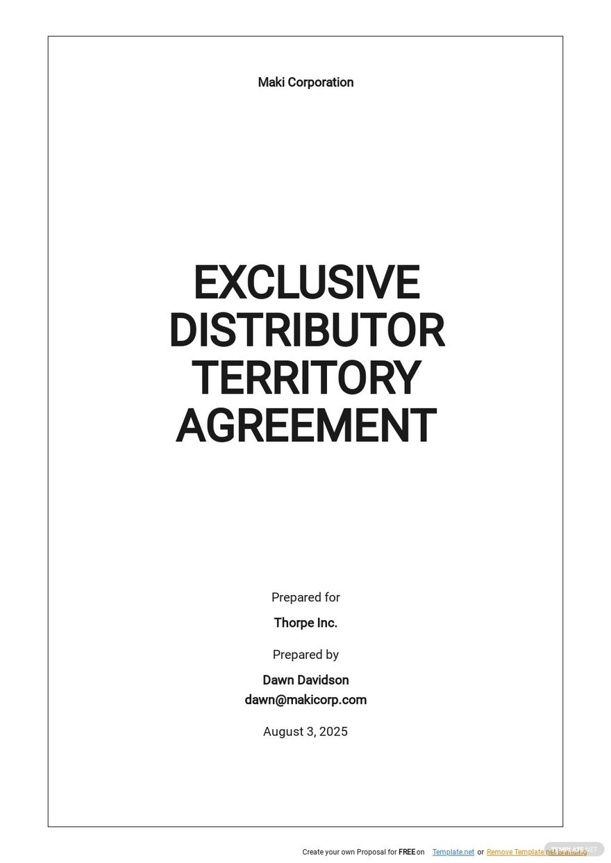 Free Exclusive Distributor Territory Agreement Template