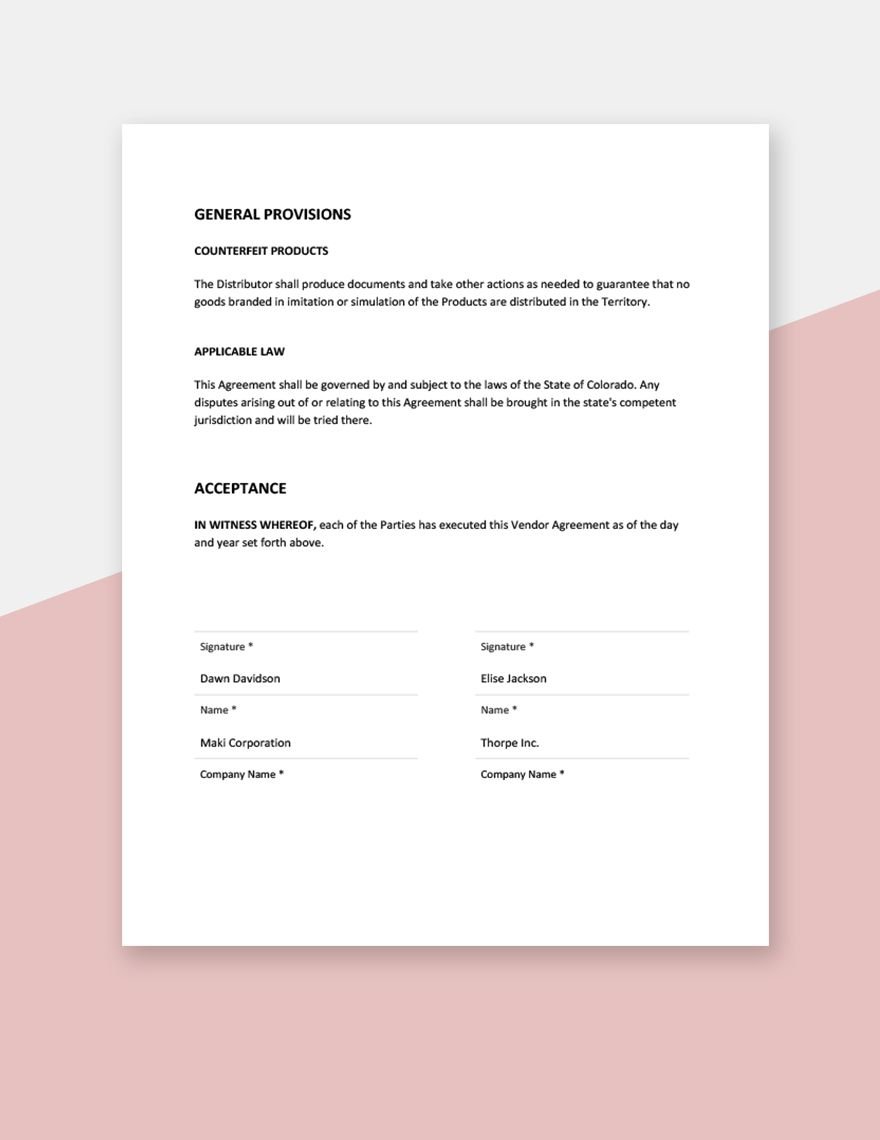 Exclusive Distributor Territory Agreement Template