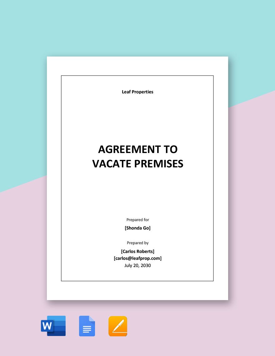 Agreement To Vacate Premises Template