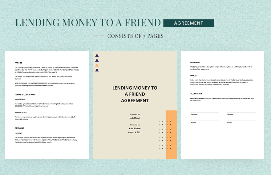 Lending Money To A Friend Agreement Template