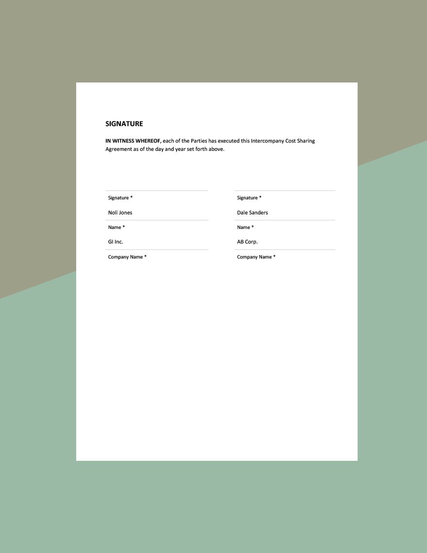 Intercompany Cost Sharing Agreement Template