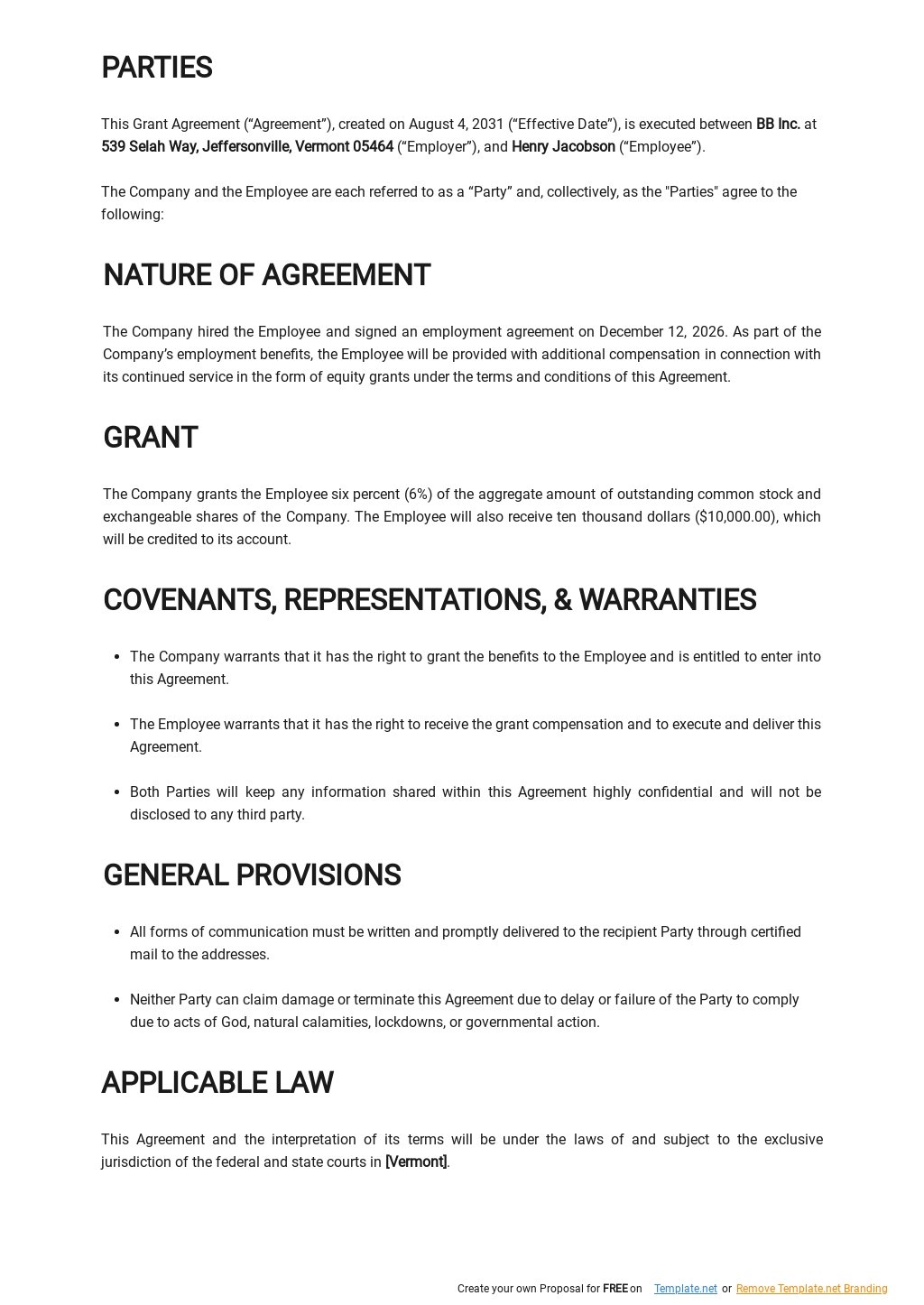 Grant Agreement Template