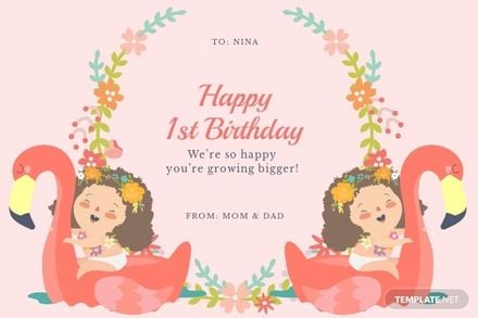 Baby Girl 1st Birthday Card Template