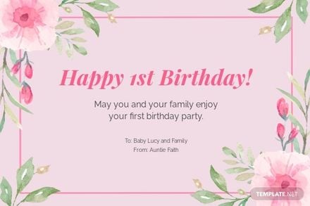 Floral First Birthday Card Template