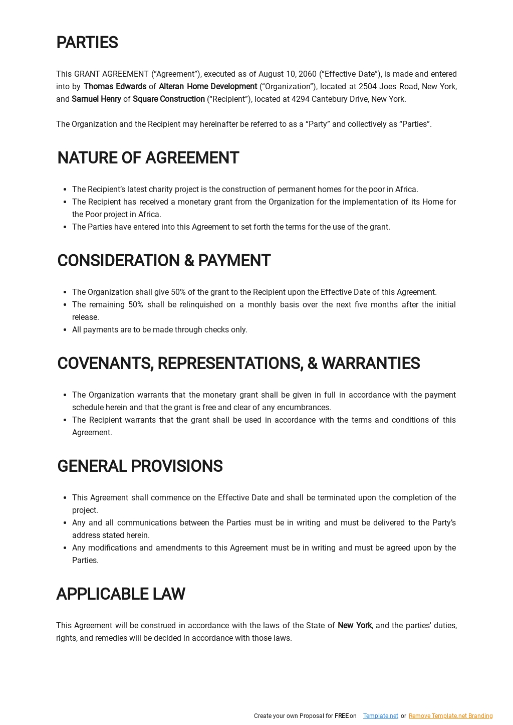 Grant Agreement Template - Google Docs, Word | Template.net