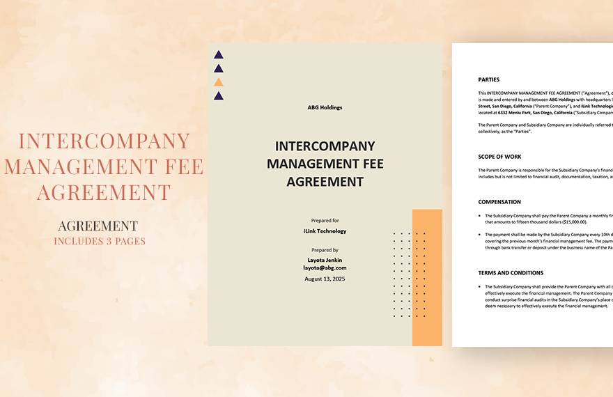 Intercompany Management Fee Agreement Template Google Docs Word 