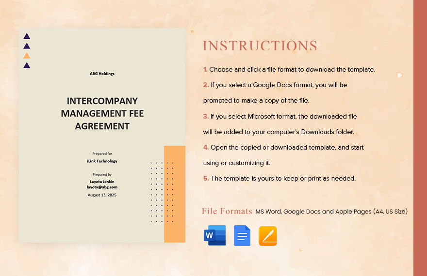Intercompany Management Fee Agreement Template Google Docs Word 
