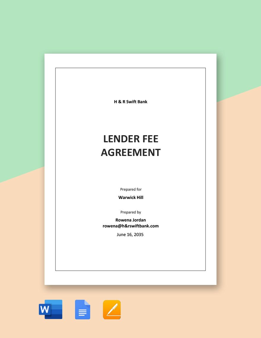 Lender Fee Agreement Template in Word, Google Docs, Apple Pages