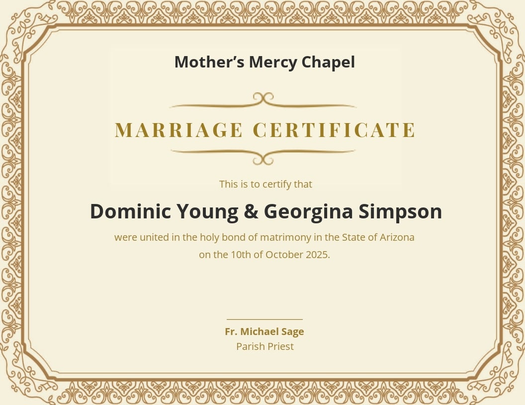 Marriage Certificate Template - Illustrator, InDesign, Word, Apple Pages, PSD, Publisher