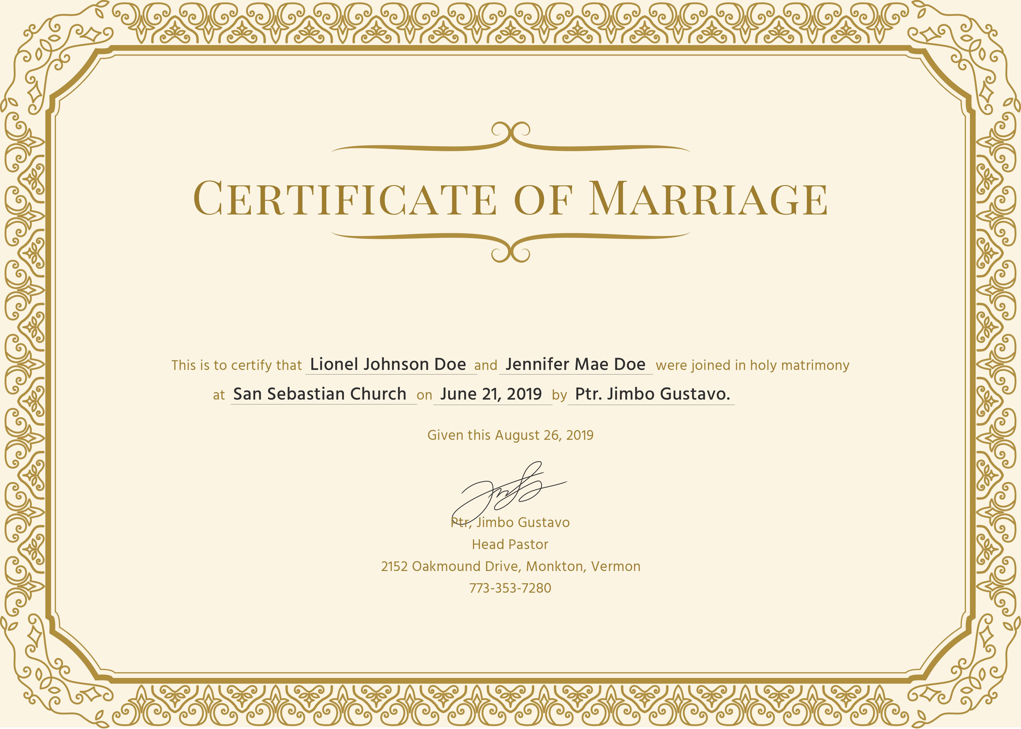 Free Marriage Certificate Template in PSD, MS Word, Publisher