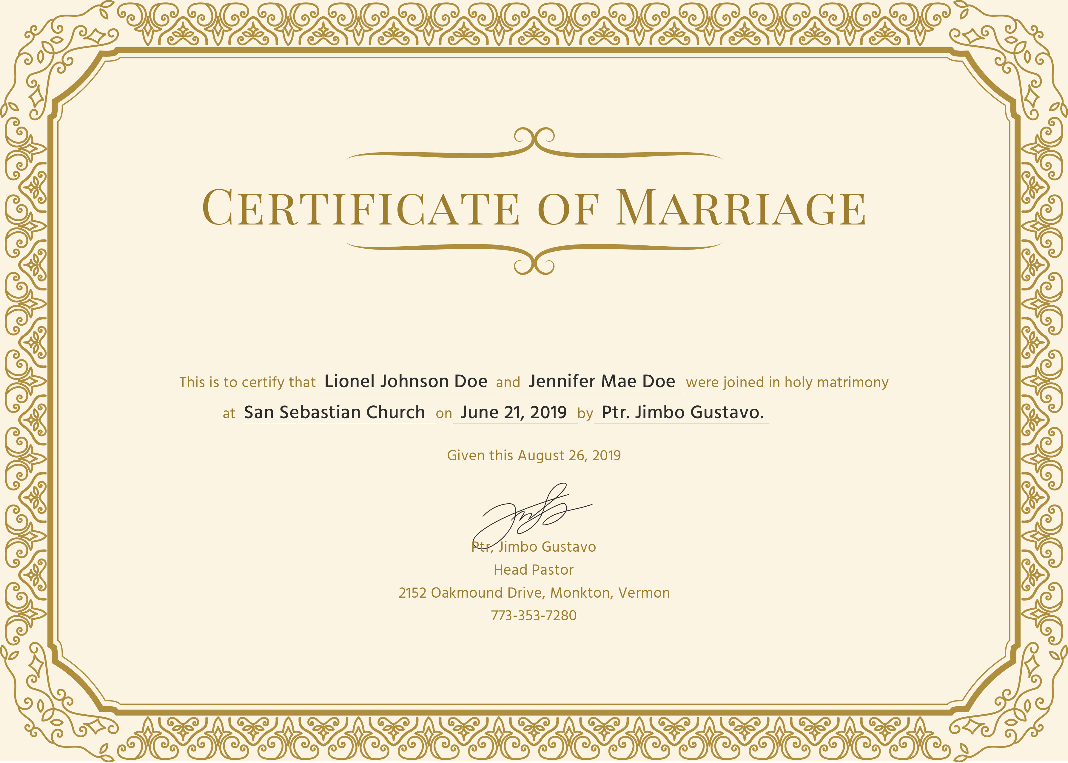 Editable And Printable Marriage Certificate Template