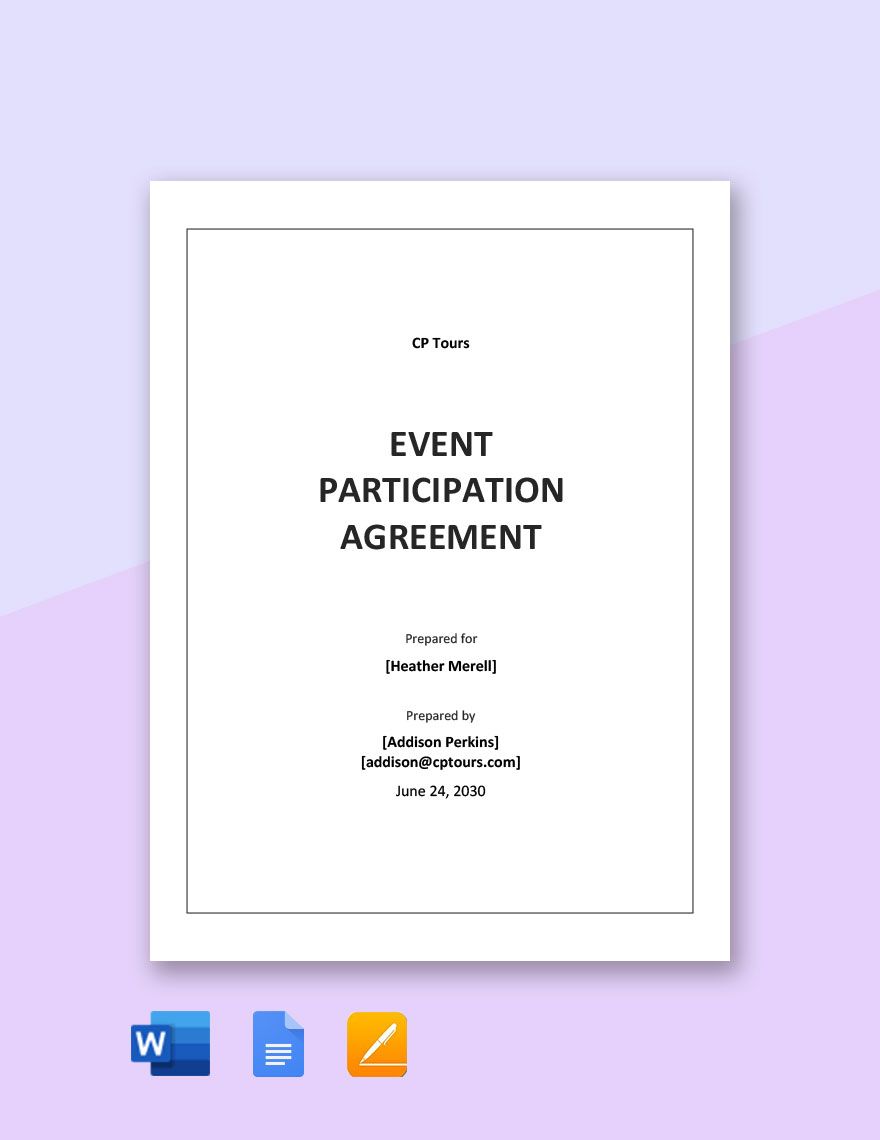 Event Participation Agreement Template in Word, Google Docs, Apple Pages