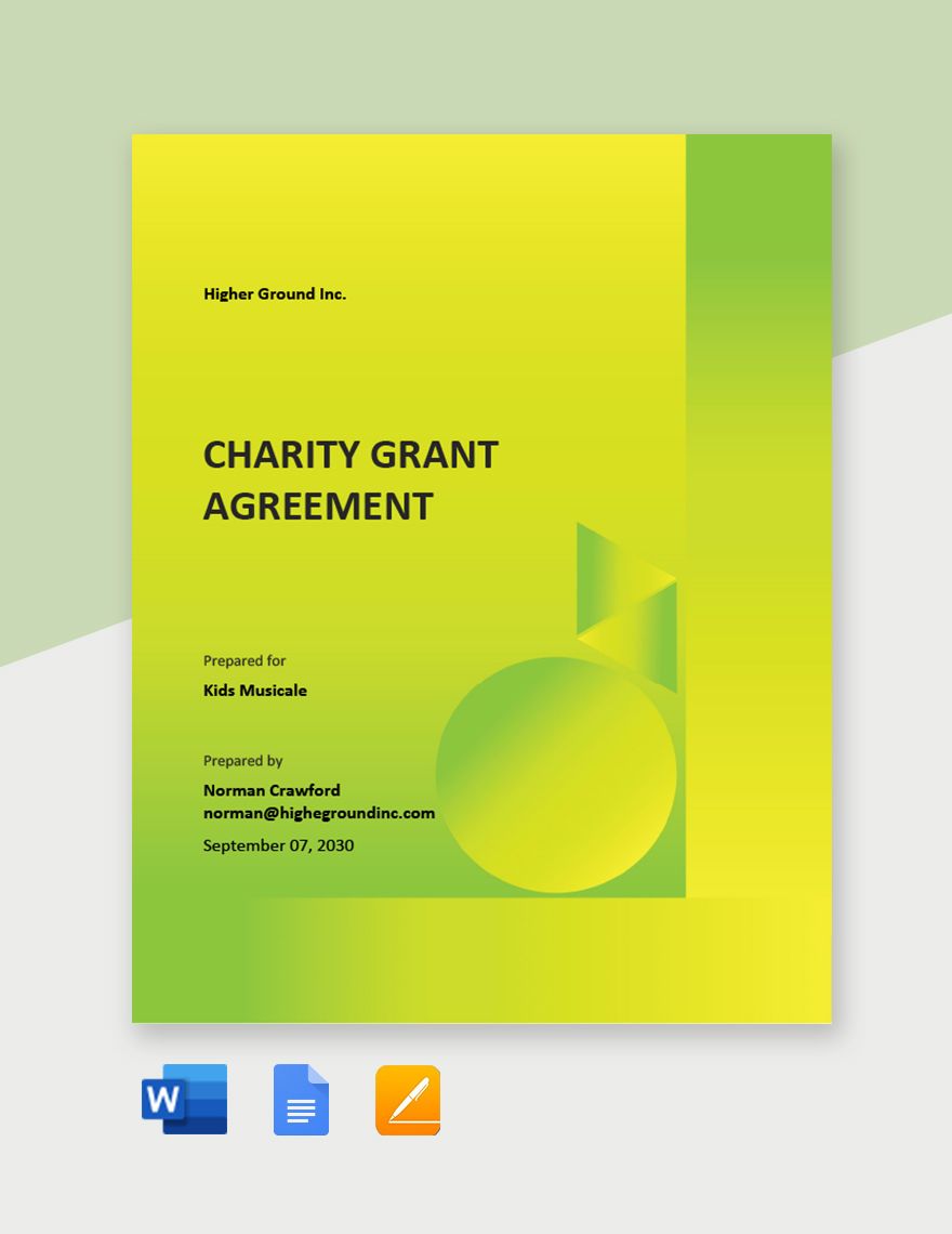 Charity Grant Agreement Template in Word, Google Docs, Apple Pages