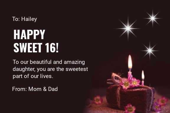 Sweet 16 Birthday Card Template For Daughter
