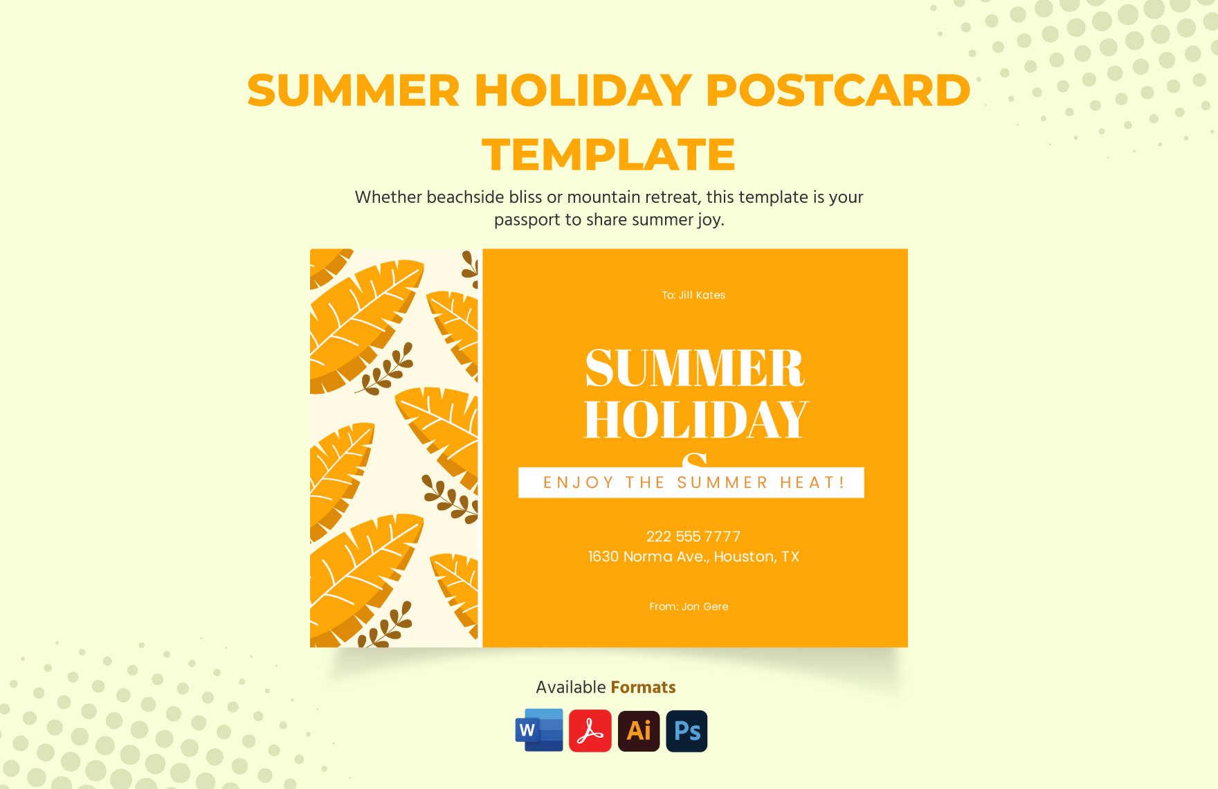 Summer Holiday Postcard Template in Word, PDF, Illustrator, PSD