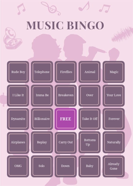 Music Bingo Card Template