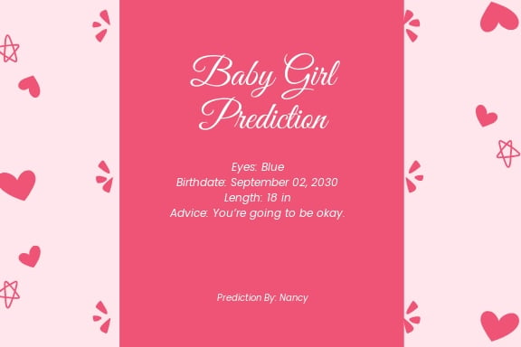 Baby Girl Prediction Card Template