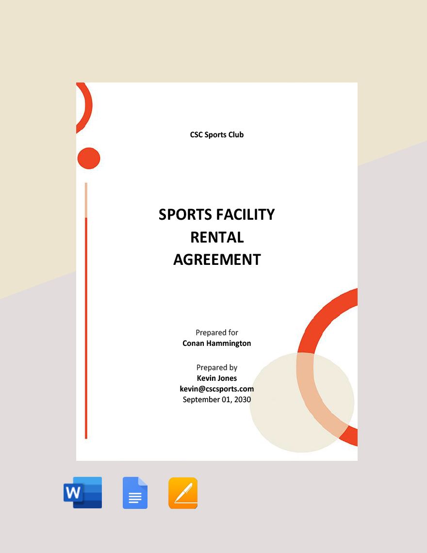 Sports Facility Rental Agreement Template in Word, Google Docs, Apple Pages