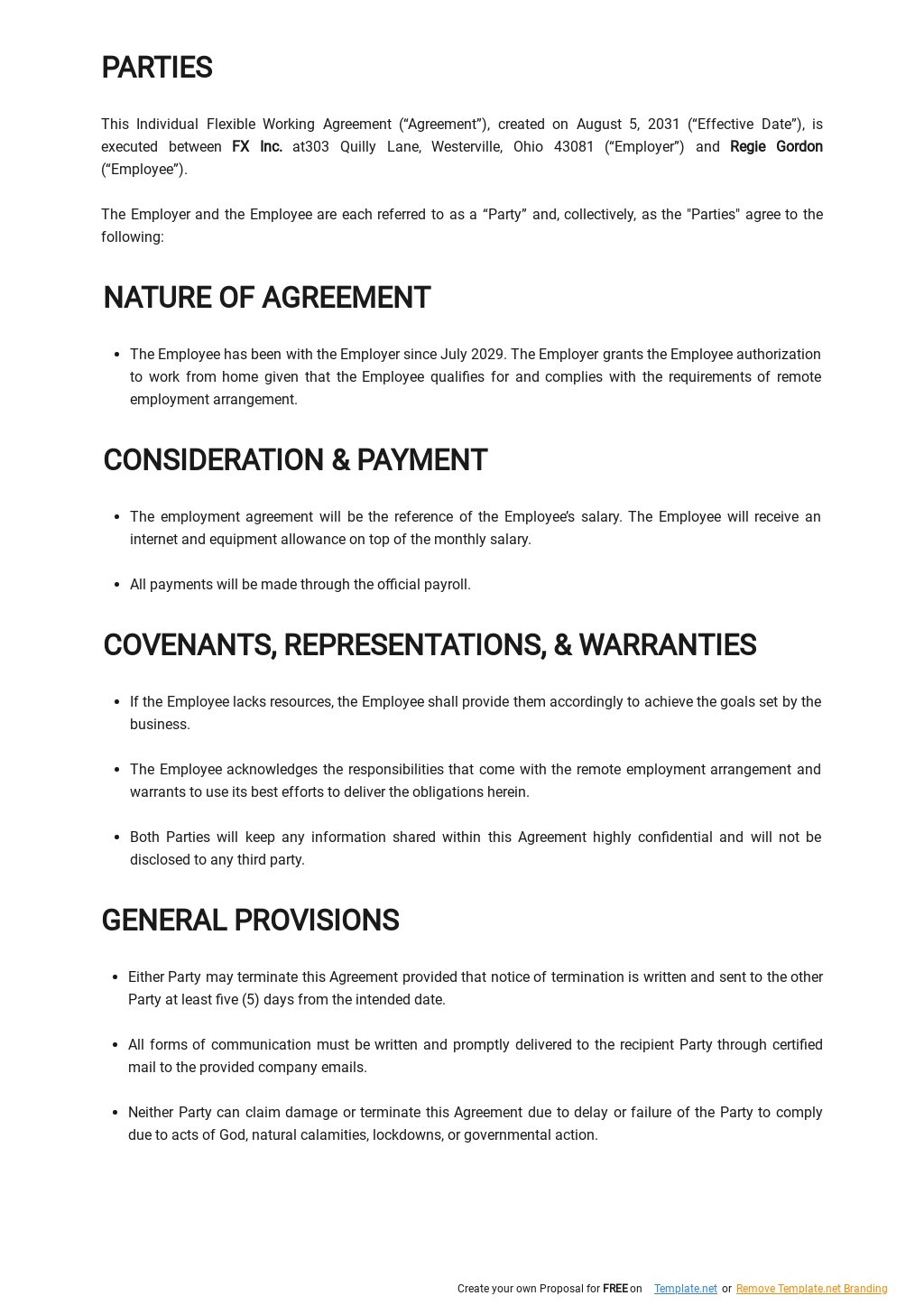 Individual Flexible Working Agreement Template - Google Docs, Word Inside individual flexibility agreement template