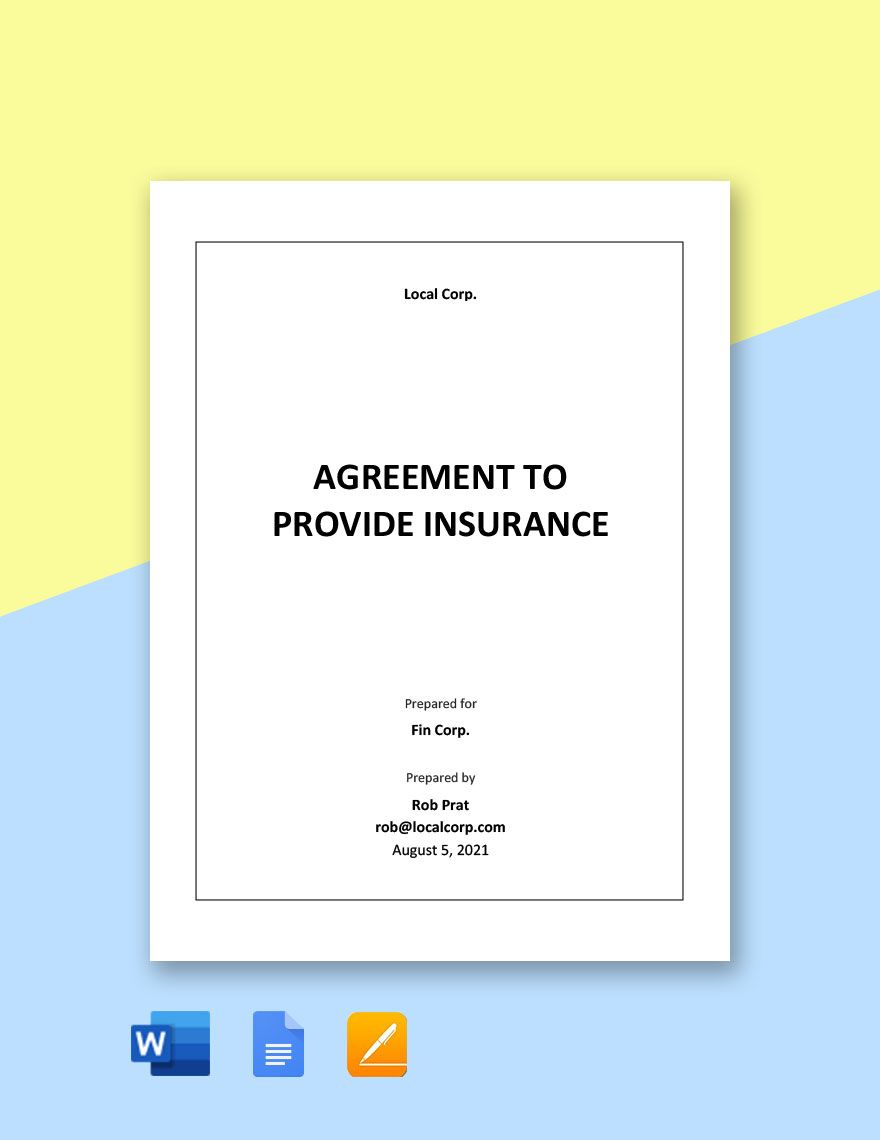 Agreement To Provide Insurance Template in Word, Google Docs, Apple Pages