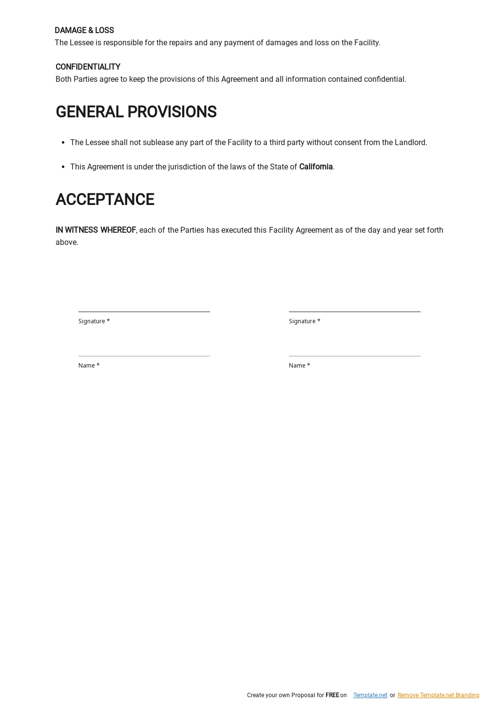 Free Facility Rental Agreement Template