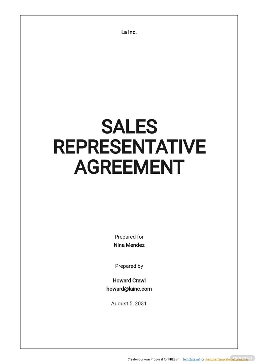 Sales Representative Agreement Example