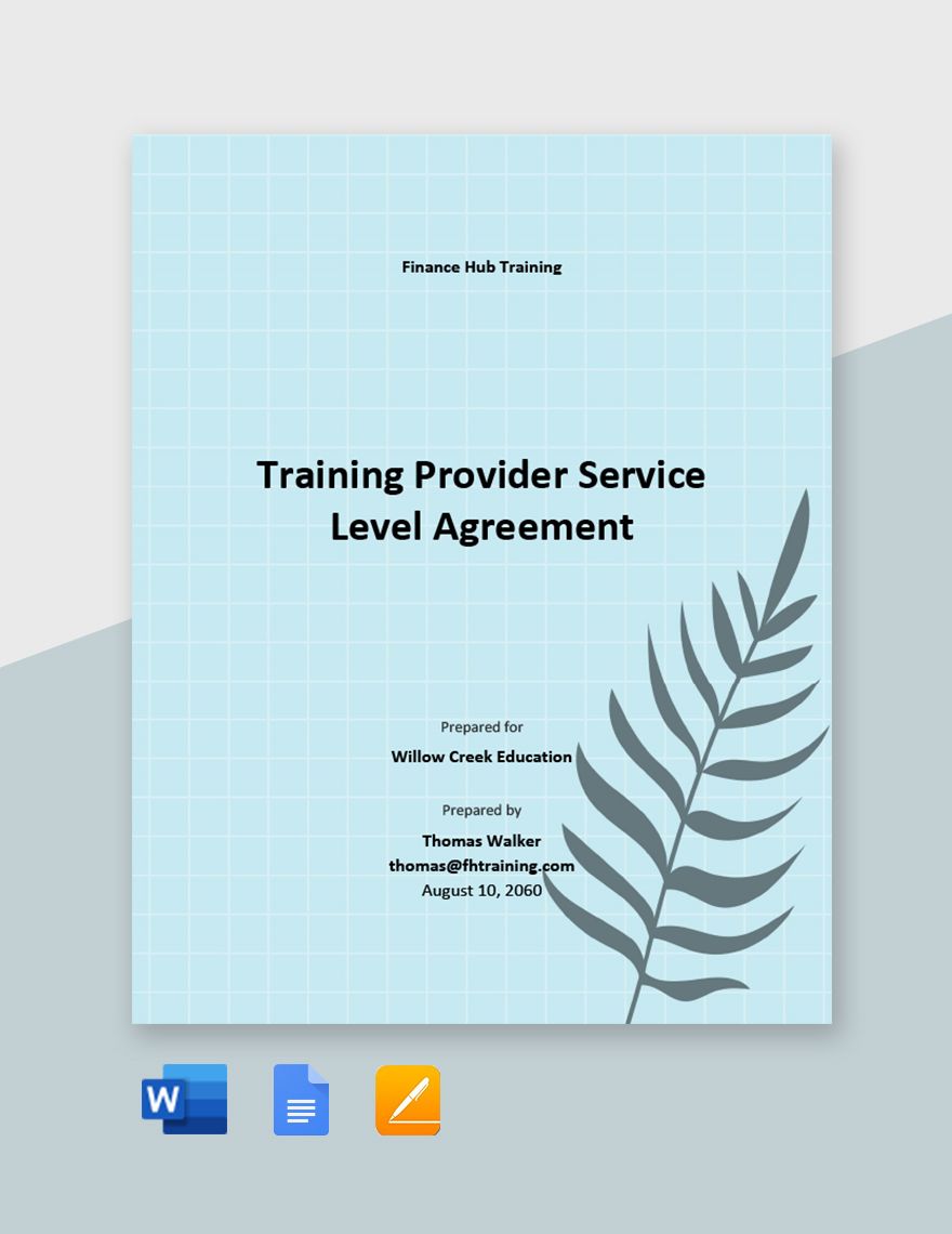 Training Provider Service Level Agreement Template 