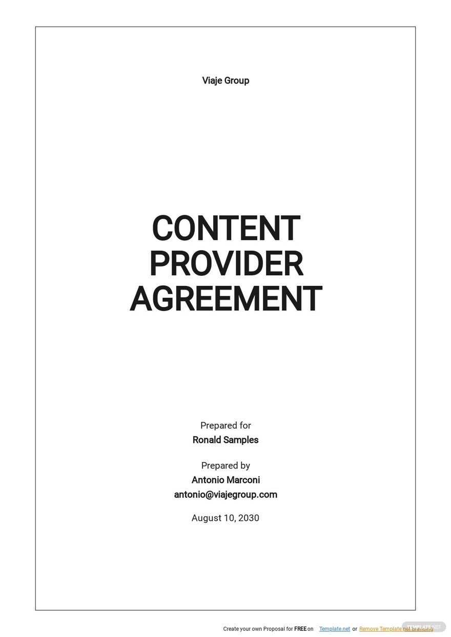 Content Provider Agreement Template
