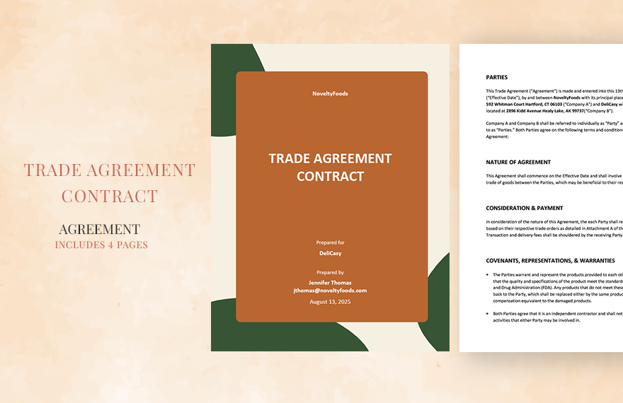Trade Agreement Contract Template in Word, Google Docs, Apple Pages